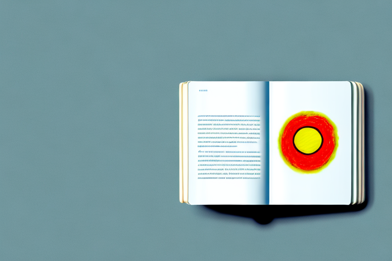 A book with a rising sun in the background