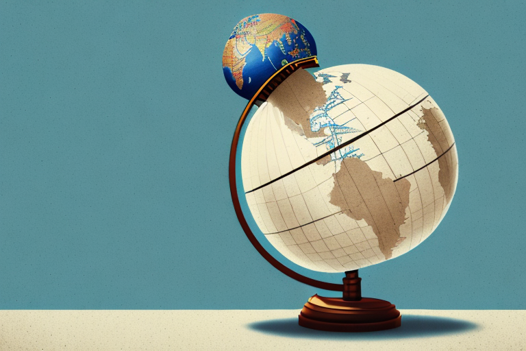 A stack of books with a globe in the background